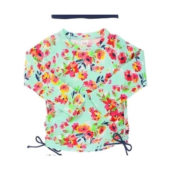 RuffleButts Little Girls Long Sleeve Floral Rash Guard Size 5 - Picture 2 of 5